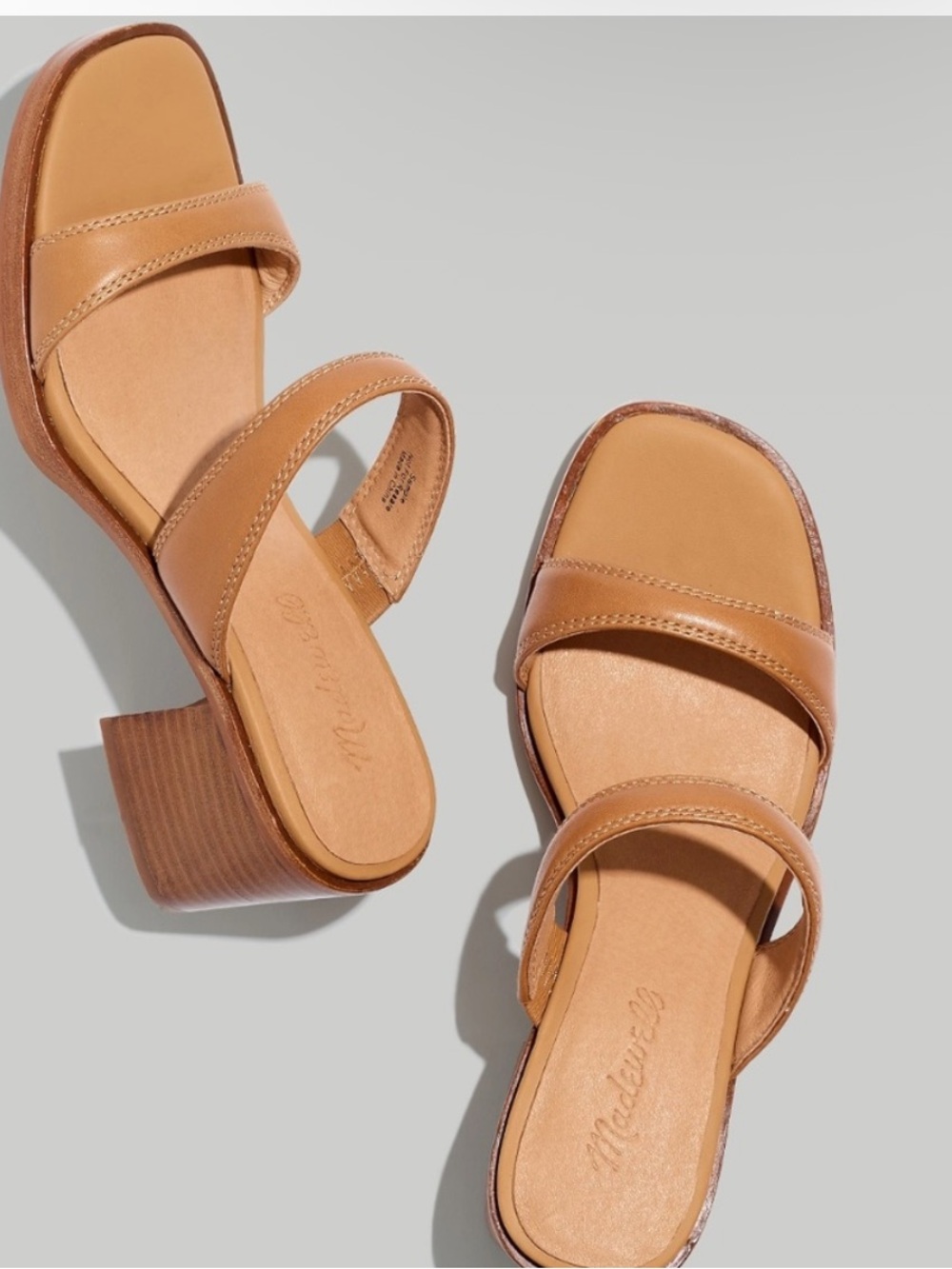 MADEWELL The Saige Double-Strap Sandal in Leather in Desert Camel